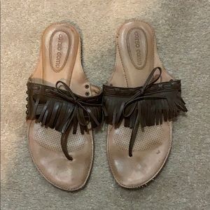 Brown fringe sandals
